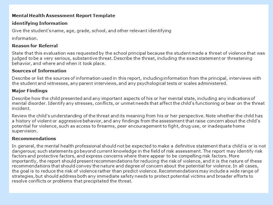 clinical psychological assessment report sample